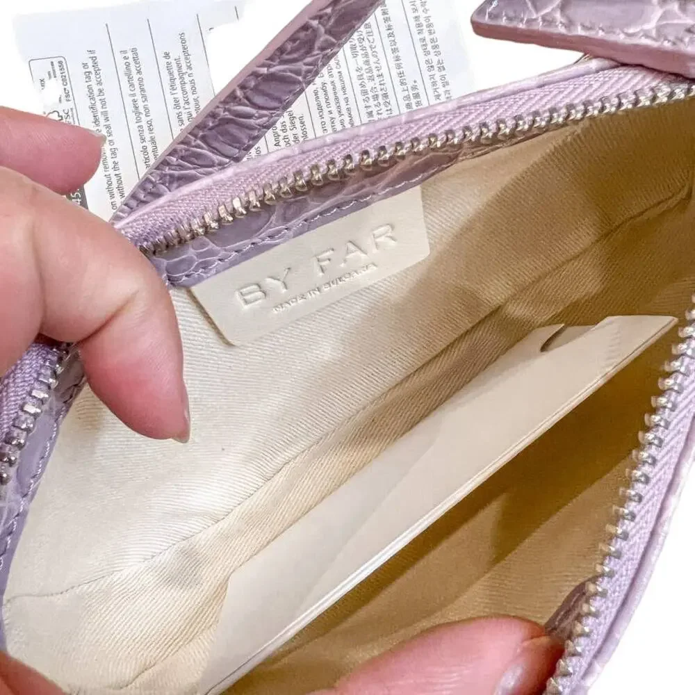 NWT By Far Rachel Mini Lilac Circular Crocodile Croc Embossed Leather Small Bag